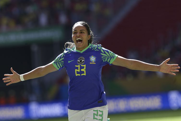 Brasília (DF), 02/07/2023 - Gabi Nunes comemora gol durante jogo amistoso entre as seleções de Brasil e Chile. Foto: Marcelo Camargo/Agência Brasil