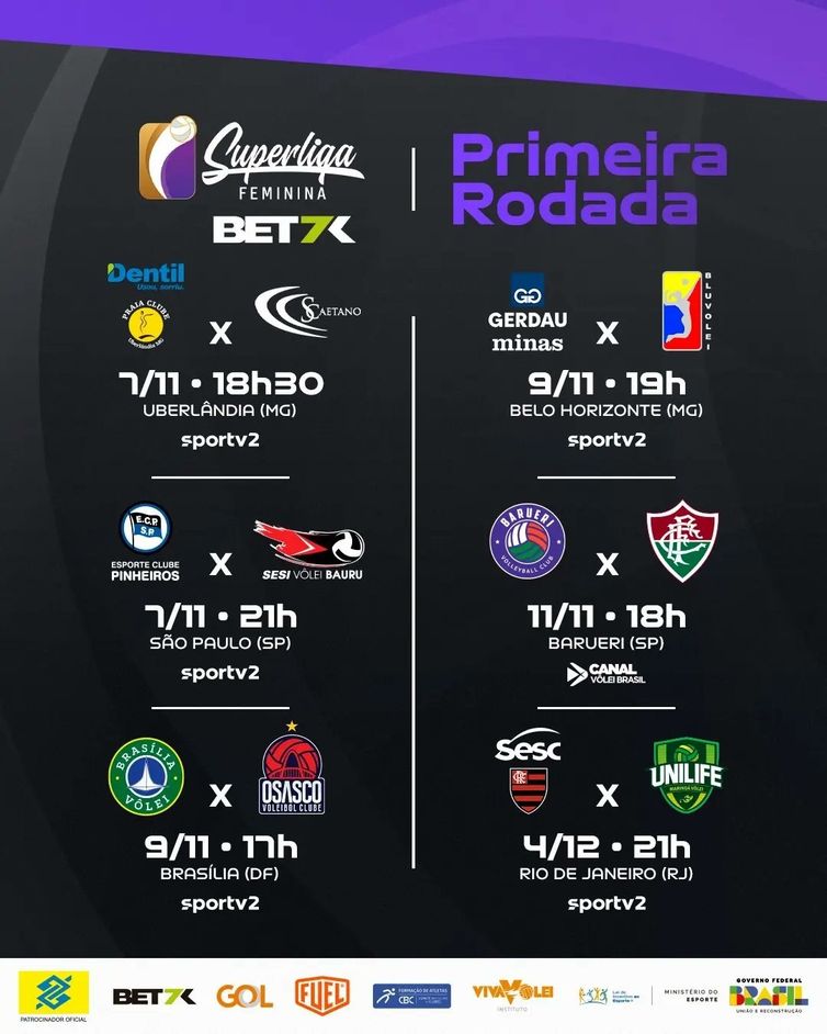 Superliga Feminina 2023/24 - arte - 1ª rodada - CBV