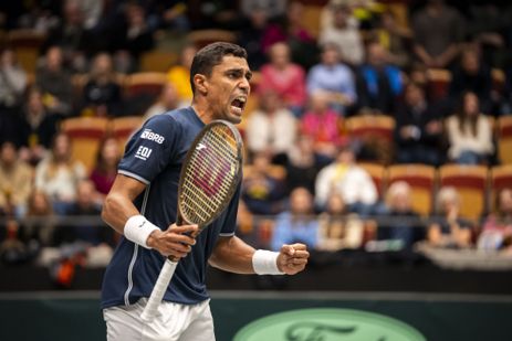 Copa Davis: Brasil derrota Suécia e retorna à elite do tênis mundial. Vitórias de Thiago Monteiro e nas duplas garantem vaga após nove anos. Na foto o atleta Thiago Monteiro.  Foto: André Gemmer/CBT